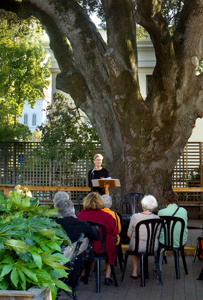 Katherine Hastings, Poet Laureate of Sonoma County 2014-2016 and curator of the WordTemple Poetry Series and WordTemple on NPR affiliate KRCB FM, reading at the Petaluma Historical Museum during the 2014 Petaluma Poetry Walk. (JOHN O'HARA/FOR THE ARGUS-COURIER)
