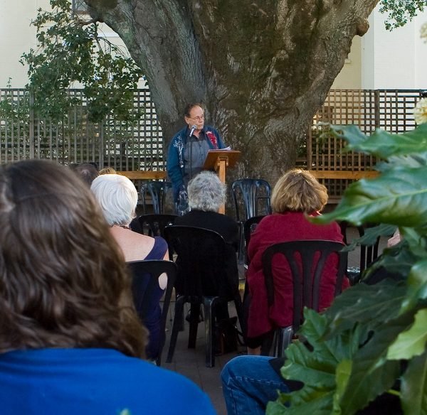 Poet Ron Salisbury reading at the Petaluma Historical Museum during the 2014 Petaluma Poetry Walk. (JOHN O'HARA/FOR THE ARGUS-COURIER)